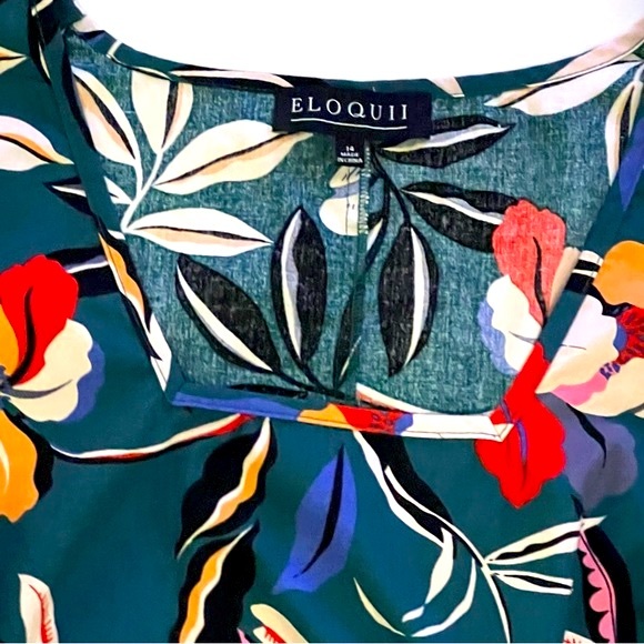 Women’s ELOQUII Green Floral Peplum Wrap Top Blouse Sz 14 NWOT Green Floral Belt - Picture 4 of 7